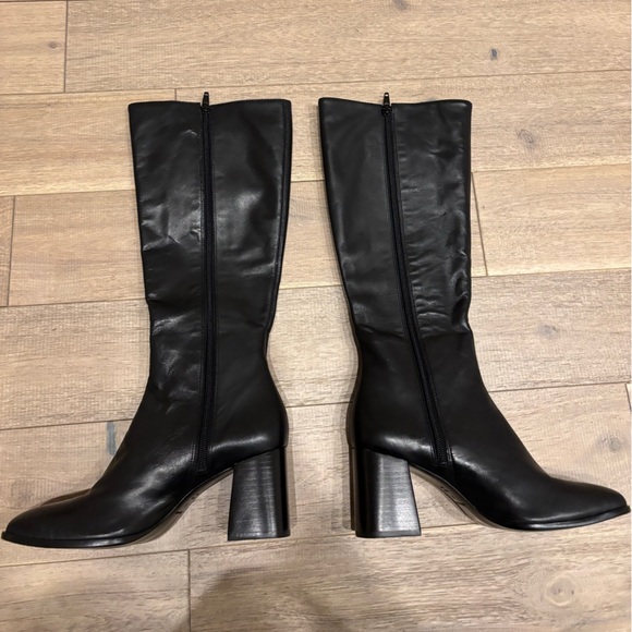 new Reformation Nylah Nappa black leather knee high square toe block heel - Picture 9 of 9